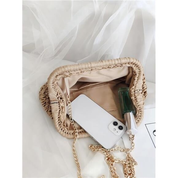 Straw Purse for Women, Beach Bag Summer Woven Clutch Purses, Cloud Crossbody - Picture 6 of 7